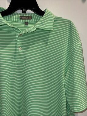 Peter Millar Green and White Striped Polo